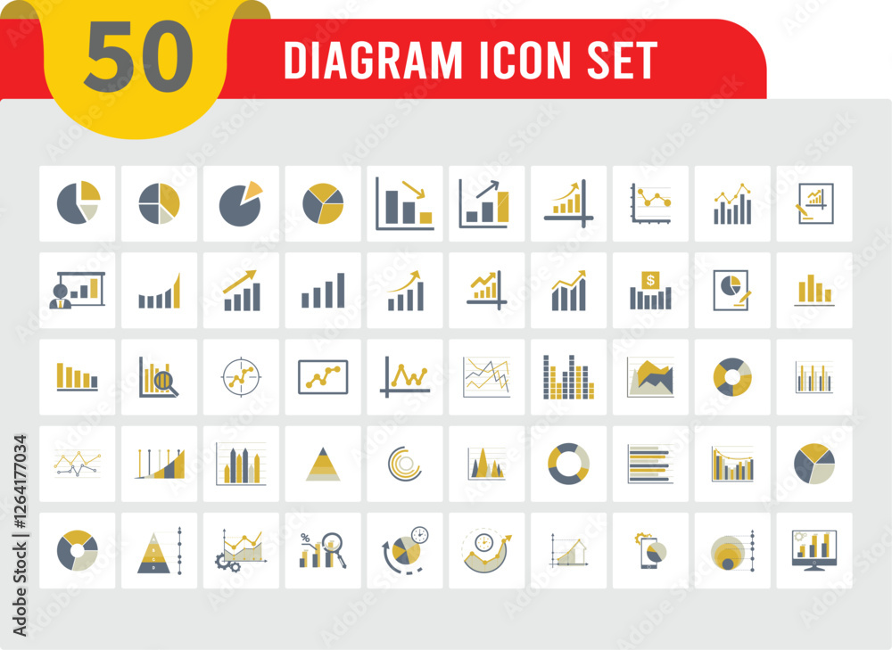 Poster 50 icon collection. contains line diagram, bar diagram and so on, small user interface solid icon sy