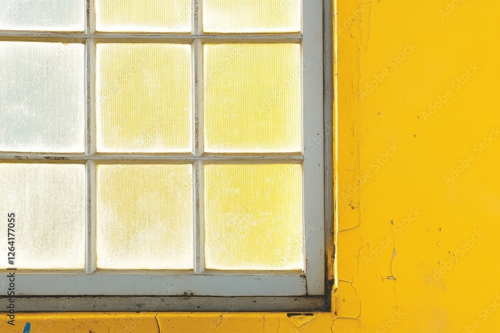 Poster Multicolored translucent window and bright yellow wall creating contrast