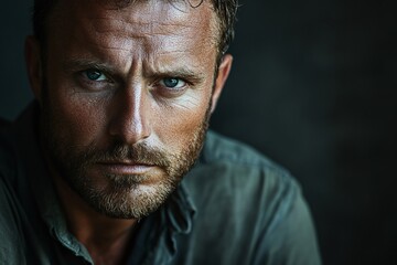 Fototapeta premium A Close Up Portrait Of A Man With Blue Eyes