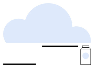 Simplified cloud shape with a milk carton and horizontal black lines evoke minimalist aesthetic. Ideal for sustainability, food, weather, cloud computing, modern design, productivity, abstract line