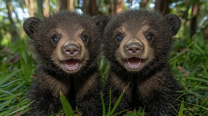 Double the Cuteness: Adorable Twin Black Bear Cubs in Florida's Lush Forest