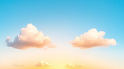 Serene sunset sky with fluffy clouds illuminated by warm golden light in a tranquil setting