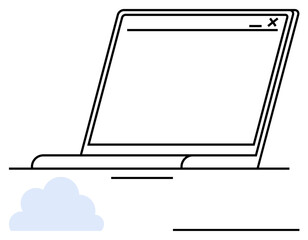 Laptop screen with a cloud element, blending hardware and cloud. Ideal for technology, data storage, digital work, remote collaboration, online learning, innovation, abstract line flat metaphor
