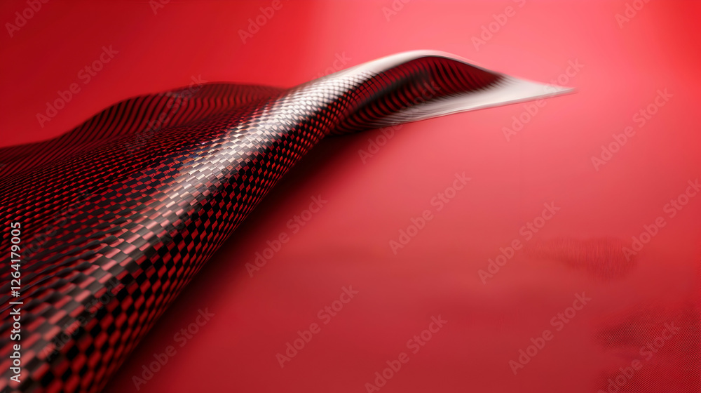 Poster abstract red wave with checkered pattern flowing across a smooth surface, creating dynamic motion