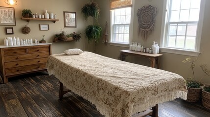 Serene Spa Room: Tranquil Massage Space with Natural Decor