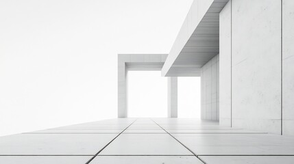 Obraz premium Minimalist White Concrete Architecture: Serene Open Space Design
