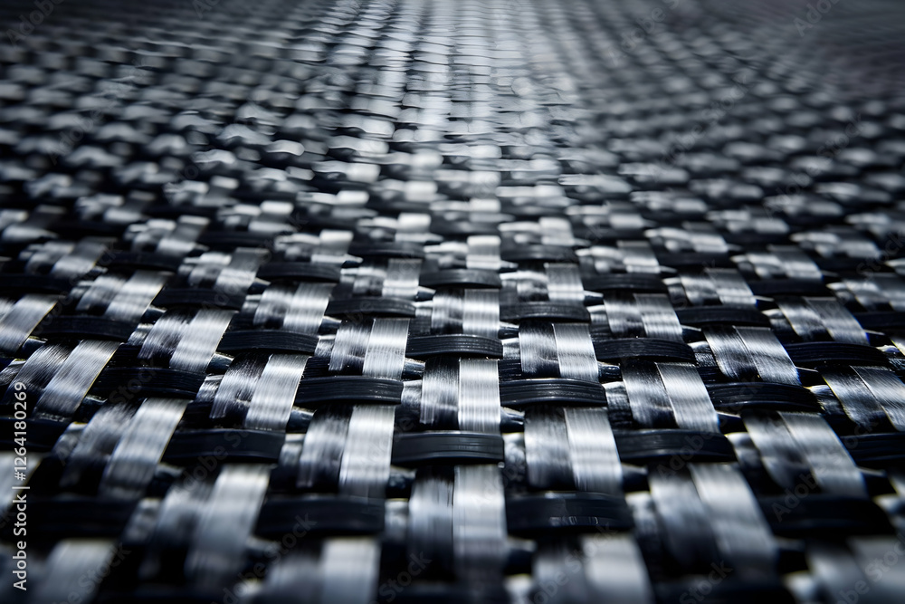 Aufkleber close-up view of a woven black and silver textured surface, showcasing intricate patterns and depth