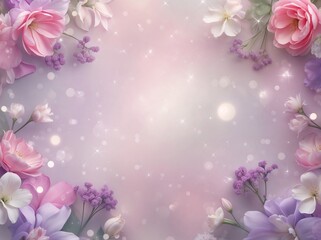 Fototapeta premium Soft Pastel Floral Background with Pink and Purple Flowers and Dreamy Bokeh