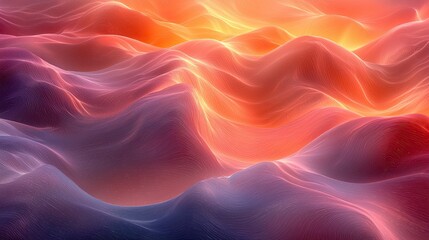 Fototapeta premium Abstract representation of colorful waves undulating in a surreal landscape at sunset