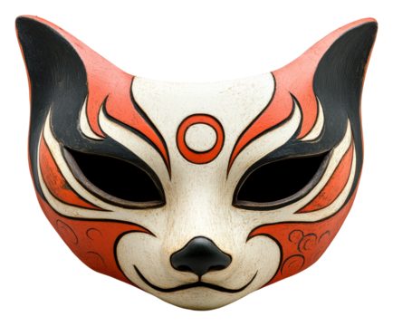 Ceremonial fox mask display japanese culture piece studio isolated on transparent background