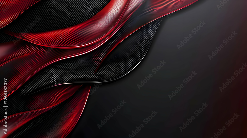 Poster abstract design featuring flowing red and black waves creating a dynamic visual effect