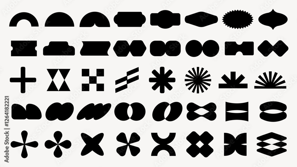 Poster abstract black shapes on white background. geometric patterns, abstract designs, and bold black shap