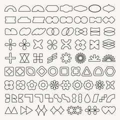 Fototapeta premium Vector elements. Collection of geometric shapes, outlines of geometric forms, abstract geometric patterns, and diverse geometric designs in a grid layout. Black shapes, vector element set.