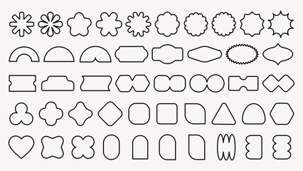 Fototapeta premium A collection of 48 unique geometric shapes, including stars, circles, and triangles. These geometric shapes are outlined and vary in complexity and style. Black shapes, vector element set.