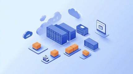Fototapeta premium Cloud-based logistics system connecting global warehouses, digital supply chain. 