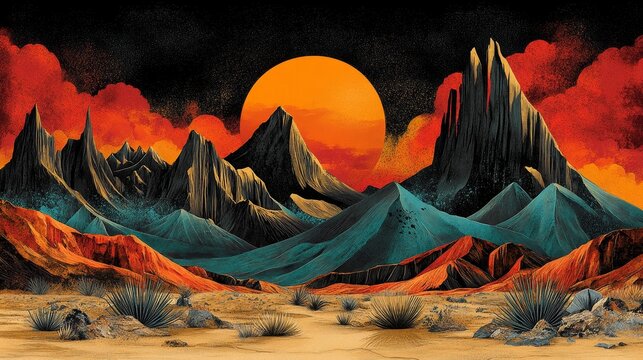 Majesticpixelatedlandscapesunrisearidterraindigitalartretroaestheticvibrantcolorspixelartstylemountainsagainstdramaticsky