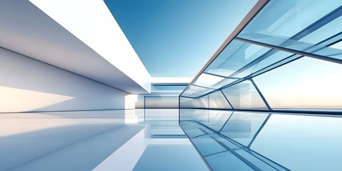 Fototapeta premium Modern abstract glass architecture futuristic building sleek design wide angle aesthetic environment