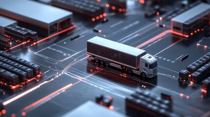 Cloud-based logistics system connecting global warehouses, digital supply chain. 