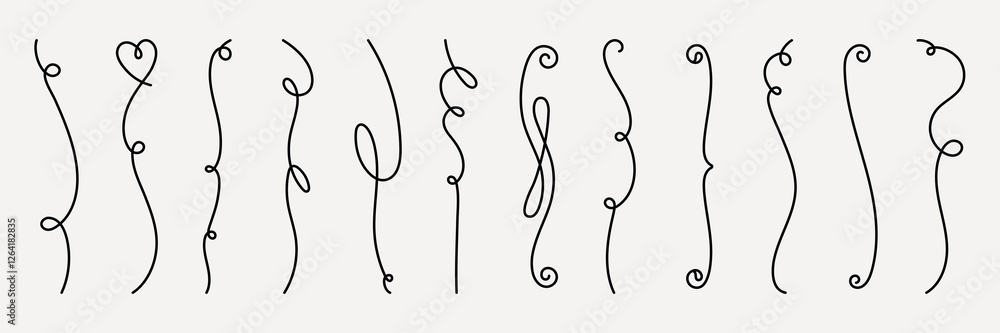 Poster vector set. set of 12 elegant, curly line designs. each line is unique, showcasing various curls and