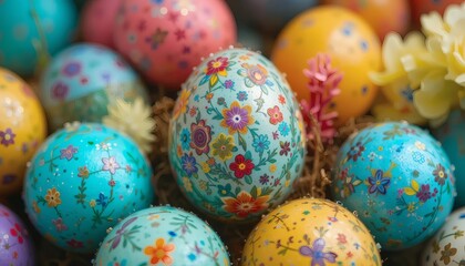 Collection of photos perfect colorful handmade easter egg isolated
