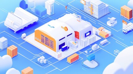 Obraz premium Cloud-based logistics system connecting global warehouses, digital supply chain. 