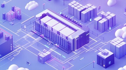 Cloud-based logistics system connecting global warehouses, digital supply chain. 