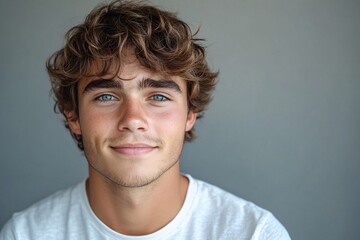 Fototapeta premium Portrait of a Young Man with Curly Hair and Green Eyes