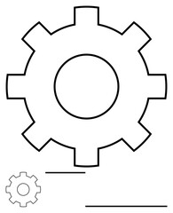 Outline of a large gear with a smaller gear emphasizing functionality, process optimization, and teamwork. Ideal for engineering, mechanics, organization, efficiency, teamwork, productivity