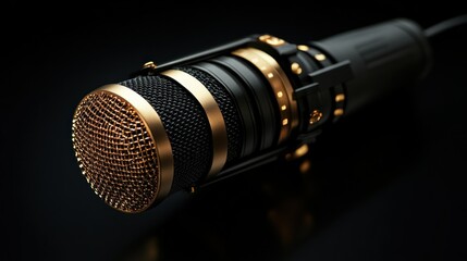 Obraz premium Sleek black and gold microphone awaits the next recording