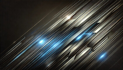 未来的なメタリックライン – 青い光が走る抽象アート