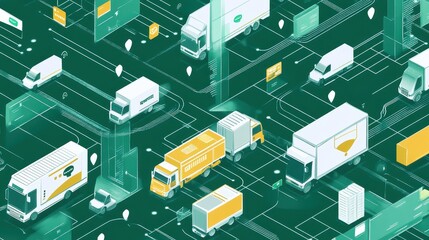 Fototapeta premium Digital payment icons flowing into delivery network, seamless transaction logistics. 