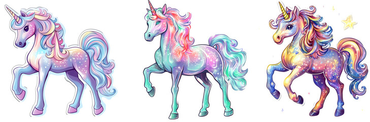 sparkling unicorn sticker with pastel colors and a glossy 3D effect