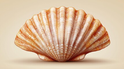 Vibrant orange scallop shell displayed on a soft beige background, ideal for marine-themed designs
