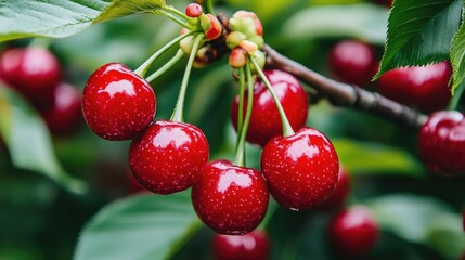 Obraz premium Fresh cherries on a branch