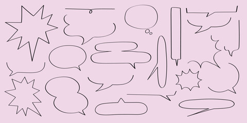 Various speech bubbles in different shapes on a light purple background. Speech bubbles for comics, speech bubbles for dialogue, speech bubbles for design. Message illustration vector.