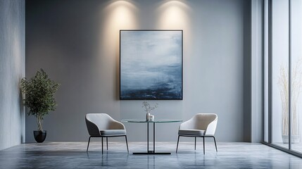 Modern Minimalist Room With Abstract Art And Seating