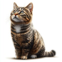 Fototapeta premium A close-up portrait of a curious tabby cat, showcasing its expressive eyes and distinct striped fur, embodying an adorable and playful demeanor, perfect for pet lovers and enthusia