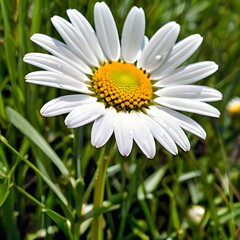 Fototapeta premium White Daisy in Natural Setting with Green Grass and Soft Focus Background