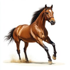Obraz premium A majestic horse galloping dynamically across a clear background, showcasing its strength and grace. The detailed illustration highlights the beauty and movement of the animal.