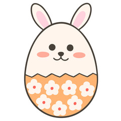 花柄の白とオレンジのイースターエッグ（線あり）