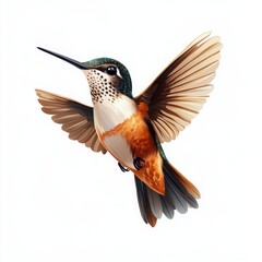 Obraz premium A stunning close-up of a vibrant hummingbird hovering in mid-air, showcasing its iridescent feathers and delicate wings, perfect for nature lovers and wildlife enthusiasts.
