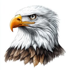 Obraz premium A stunning illustration of a bald eagle showcasing its majestic features, sharp beak, and intricate feather details. Perfect for nature enthusiasts and wildlife lovers.