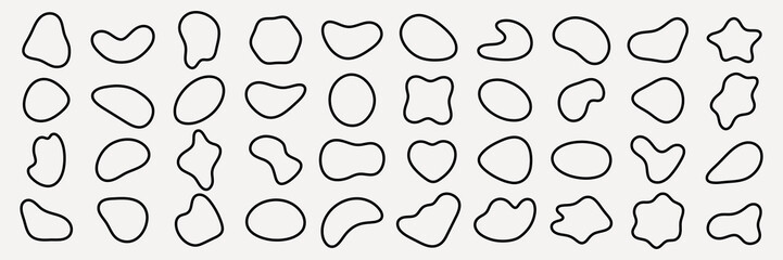 Abstract shapes in black outline, various organic forms, repeating patterns. Abstract shapes create a dynamic, organic feel. Simple, abstract, organic design. Black shape vector set.