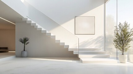 Fototapeta premium Modern Minimalist White Staircase Interior Design