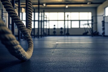 Fototapeta premium Gym rope workout area, interior, equipment visible
