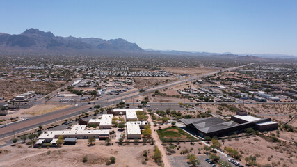 Afternoon aerial view of housing in Apache Junction, Arizona, USA.