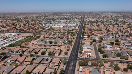 Afternoon aerial view of housing in Apache Junction, Arizona, USA.