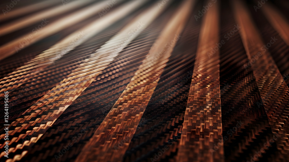 Poster close-up view of woven copper strands creating a textured surface with subtle reflections and shadow