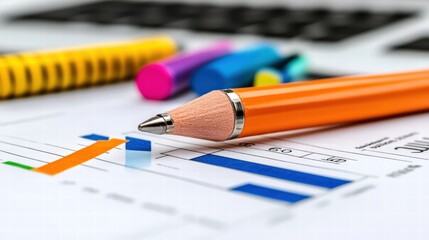 Business Analysis Tools and Reports with Colorful Writing Utensils