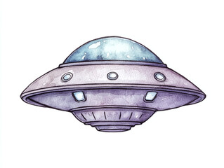 Watercolor UFO Illustration - Unique Spacecraft Art